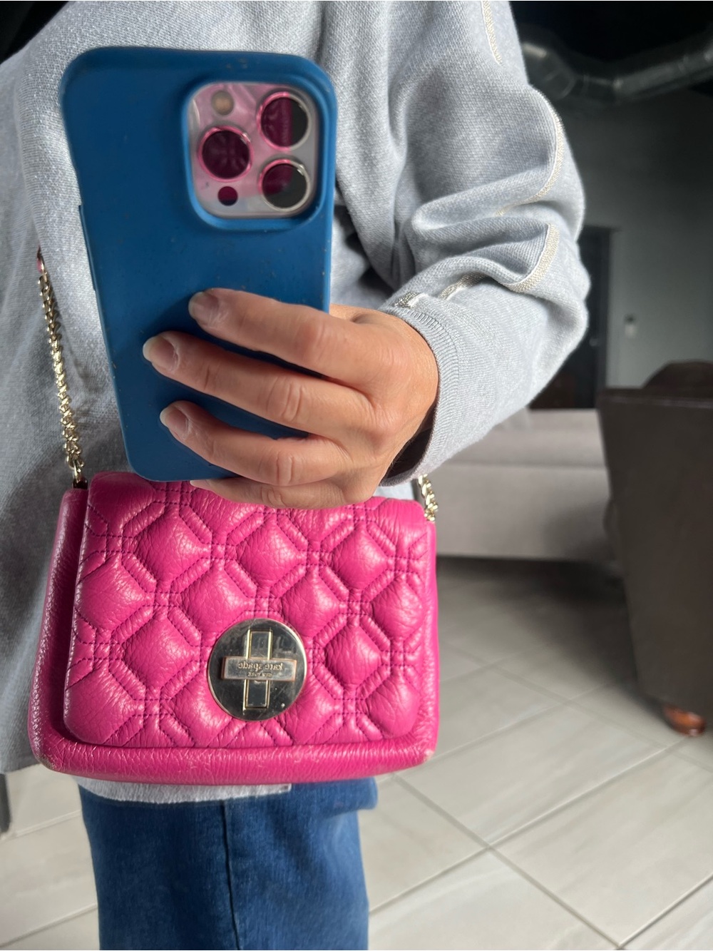 Kate Spade Quilted Pink Chain Crossbody Shoulder Bag